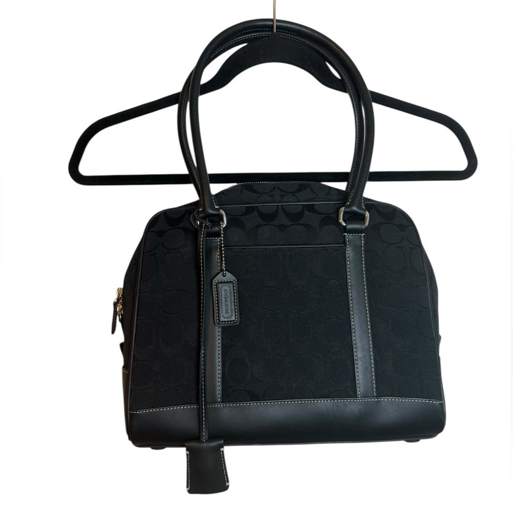 Coach Black Signature C Print Canvas Leather Satchel Bag - Picture 3 of 9